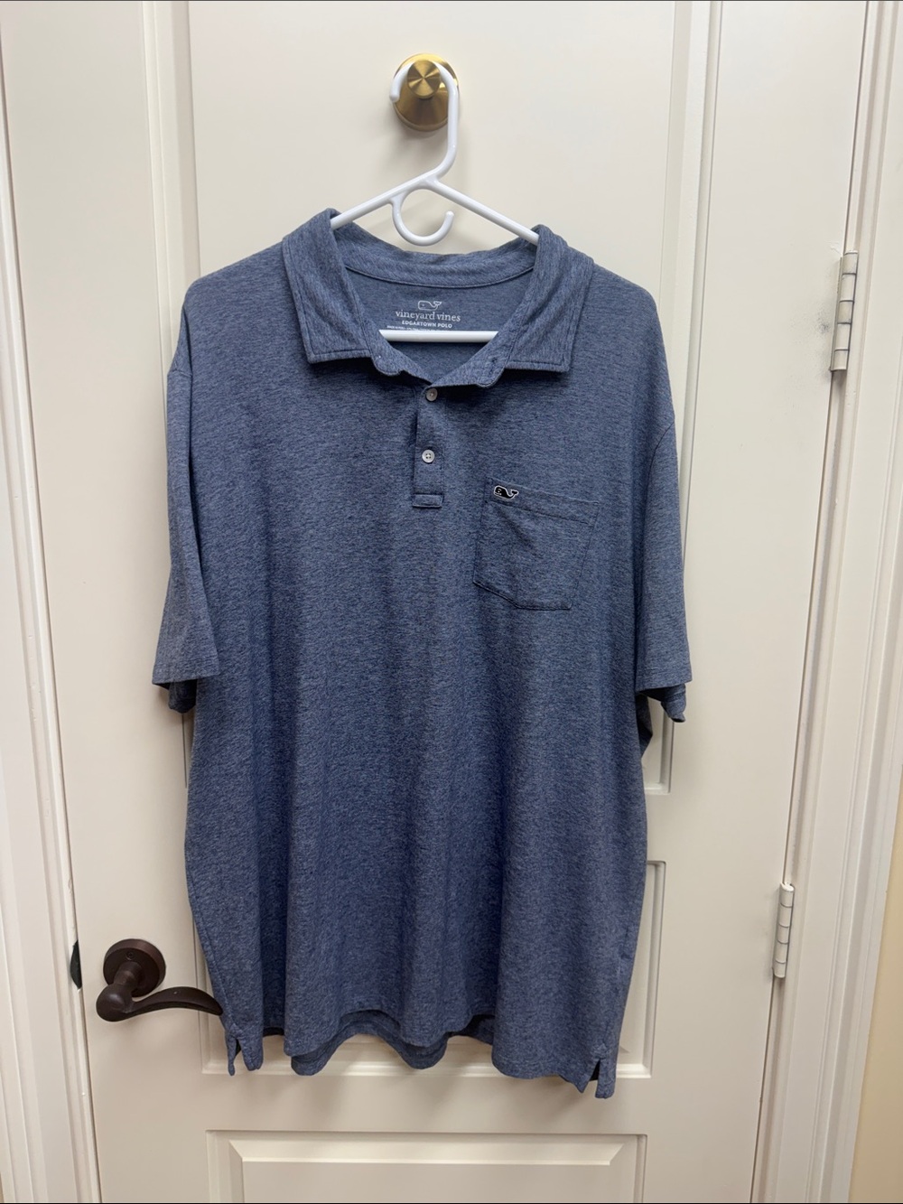 Vineyard Vines Heathered Navy Polo with Pocket Logo